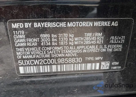 2020 BMW X7 xDrive40I z USA, uszkodzony, nr VIN 5UXCW2C00L9B58830
